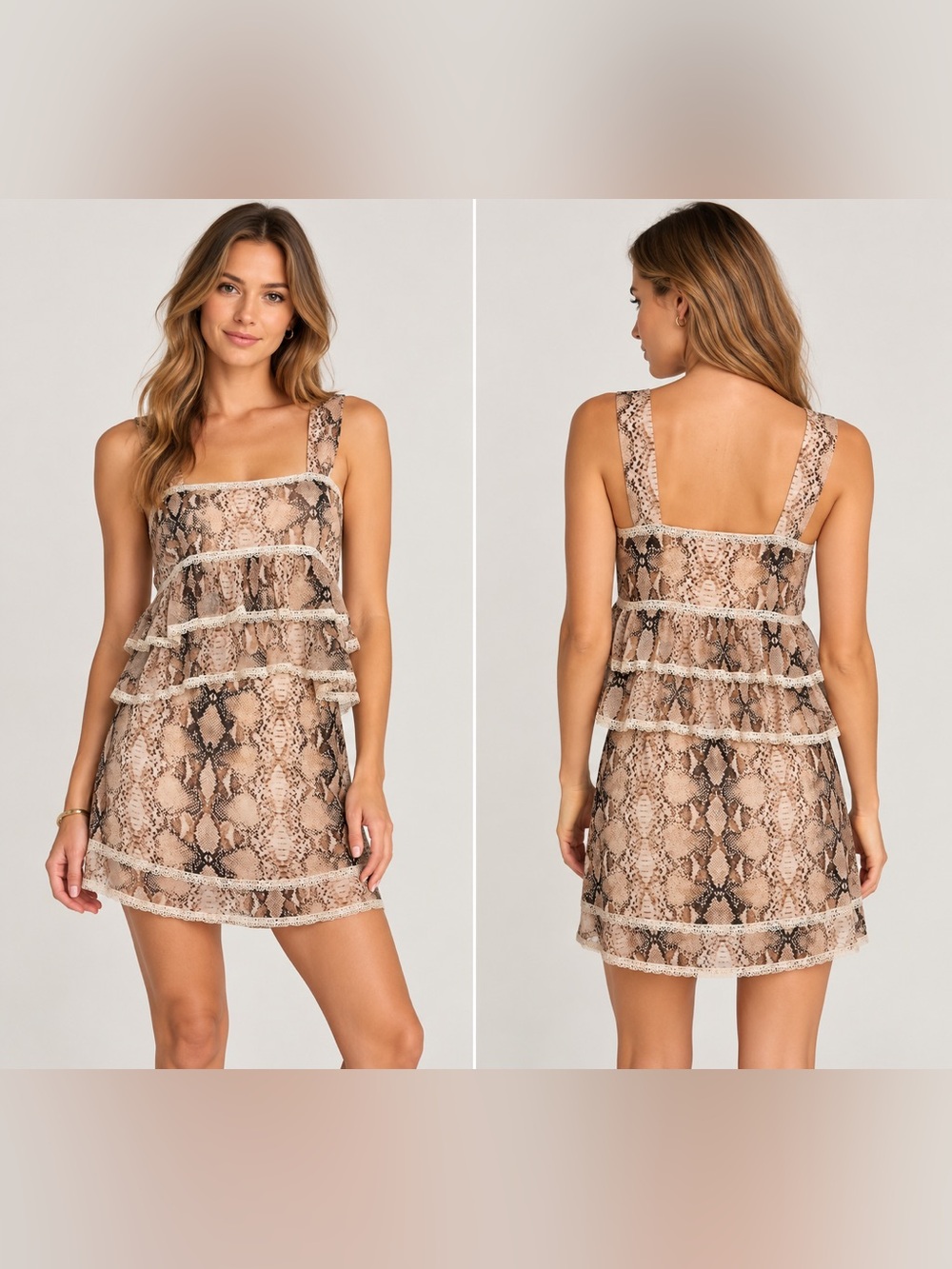 Olivaceous Tan and Black Matching Snake Print Top and Skirt Set M/L